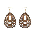 Western Fashion Retro Gold Hook Earrings Hanging Jewelry Hollow Earring for Girls Women's Colored Laser Cut Wooden Drop Earrings