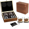 Handmade 220ml Wine Globe Set Glass Decanter with 2 Cups Ice Stone Clip in Gift Wood Base