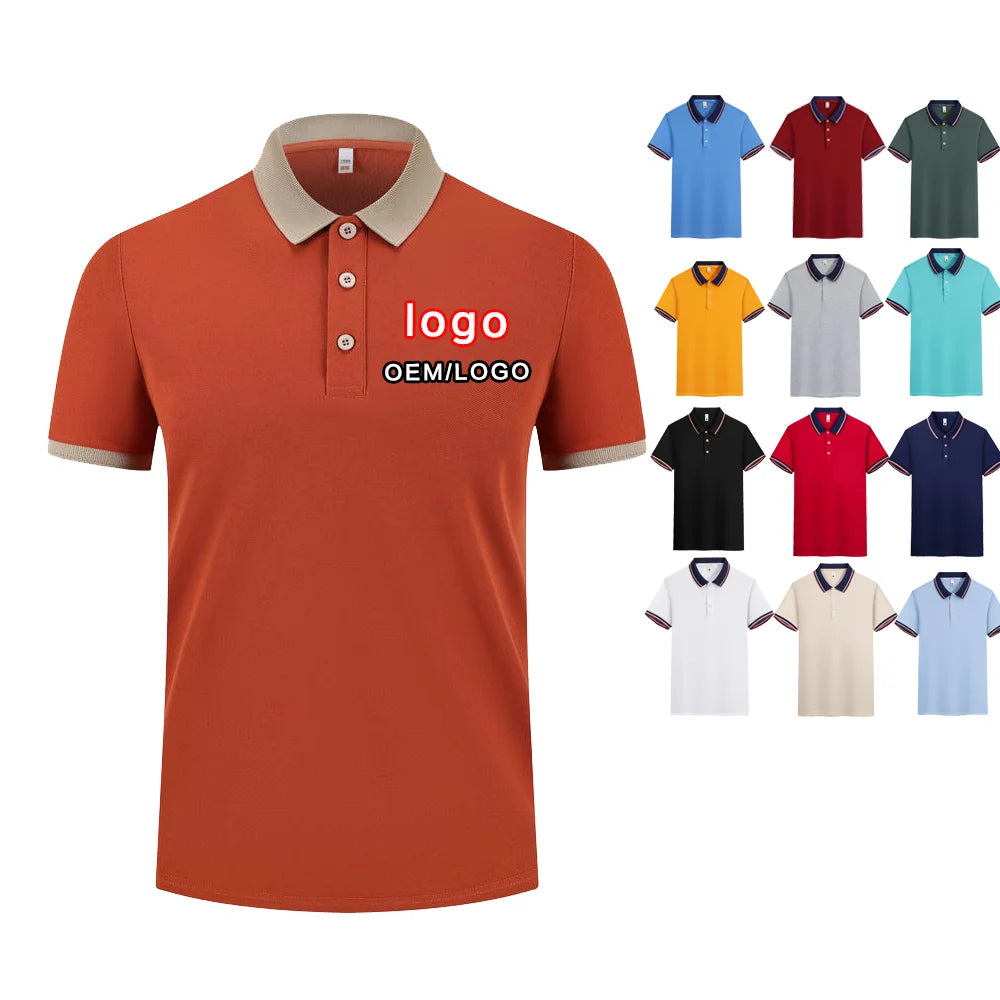 OEM Custom Logo Embroidery Printed Design Men's Jacquard Short-Sleeved Polo-Shirt Quick-Drying Ice Silk Knitted Fabric