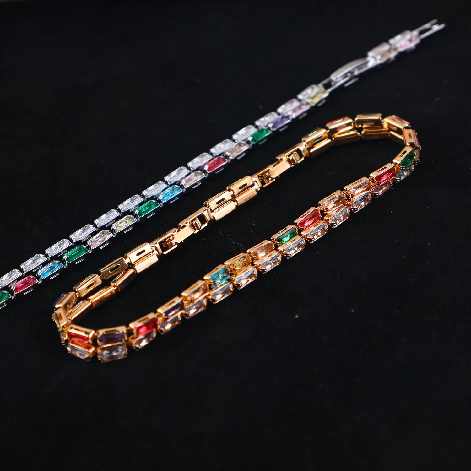Fashionable Double-Layered Bracelet for Women Colourful Cubic Zirconia Tennis Bling Jewelry with Brass Material