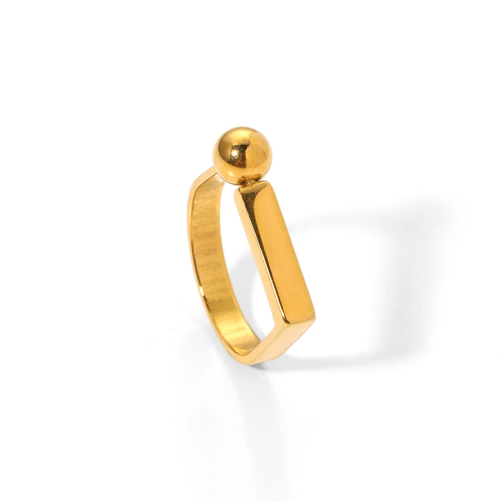 INS Simple Stainless Steel 18K Gold Plated Open Flat Rectangle Bar Finger Ring Titanium Steel D-Shaped