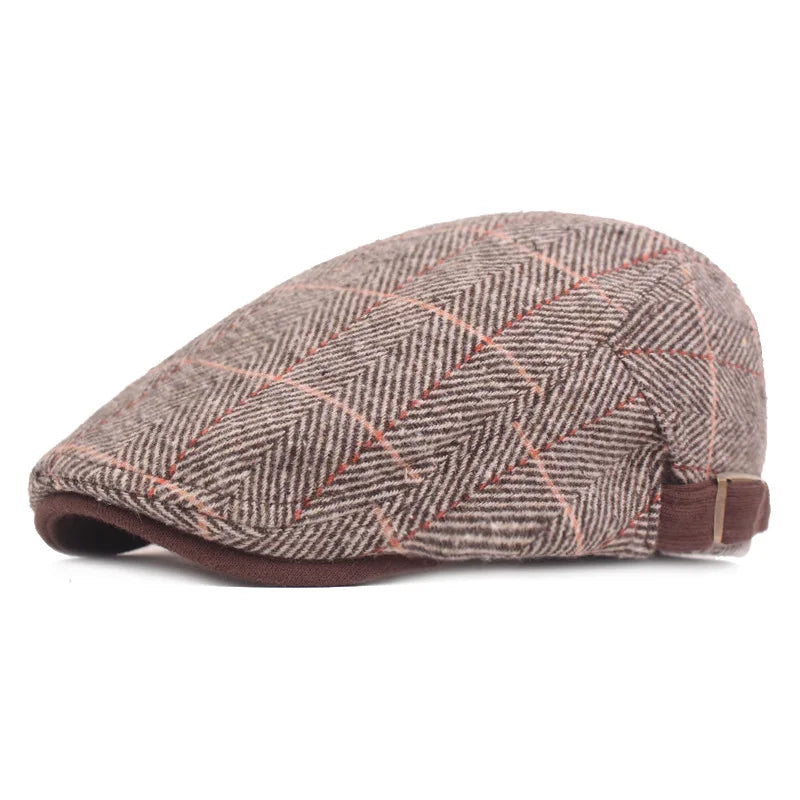 Hot Selling Plaid Berets Autumn Winter Duck Mens Hats Flat Top Ivy Caps for Men