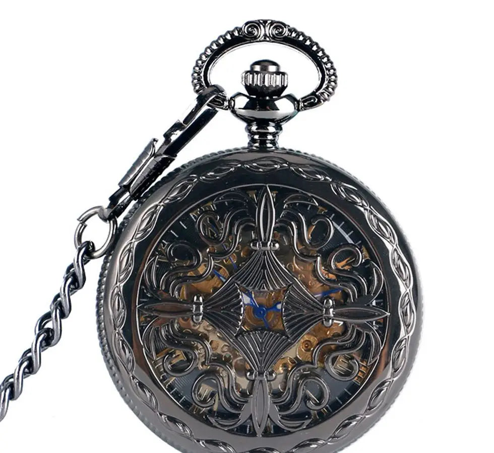 Hollow Pendant Self Winding Clock Automatic Flower Mechanical Skeleton Roman Pocket Watches