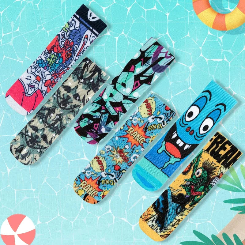 Custom logo Trendy Cartoon Men Printed Cotton Cushioned Sublimation Sports Sock