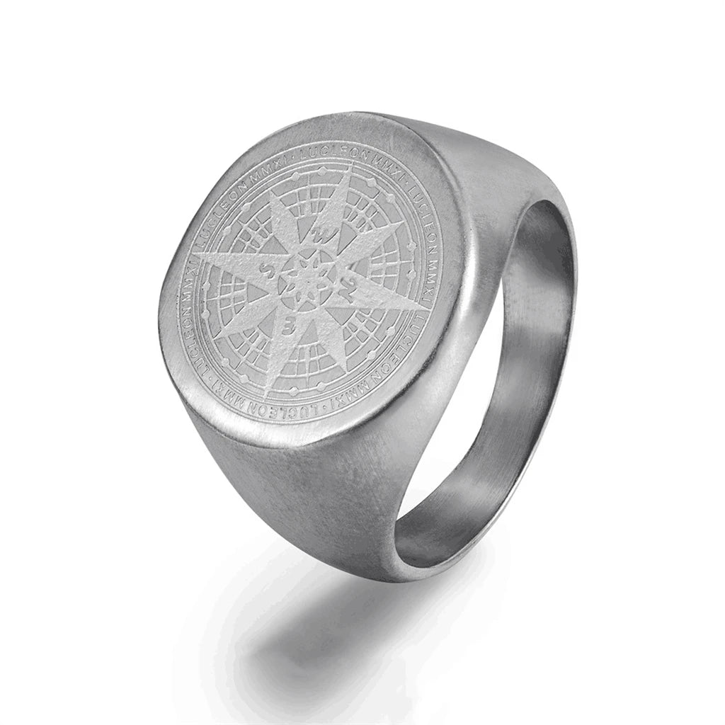 Viking Man Jewelry Stainless Steel Compass Silver Ring Customize Name Logo Gold Man Ring