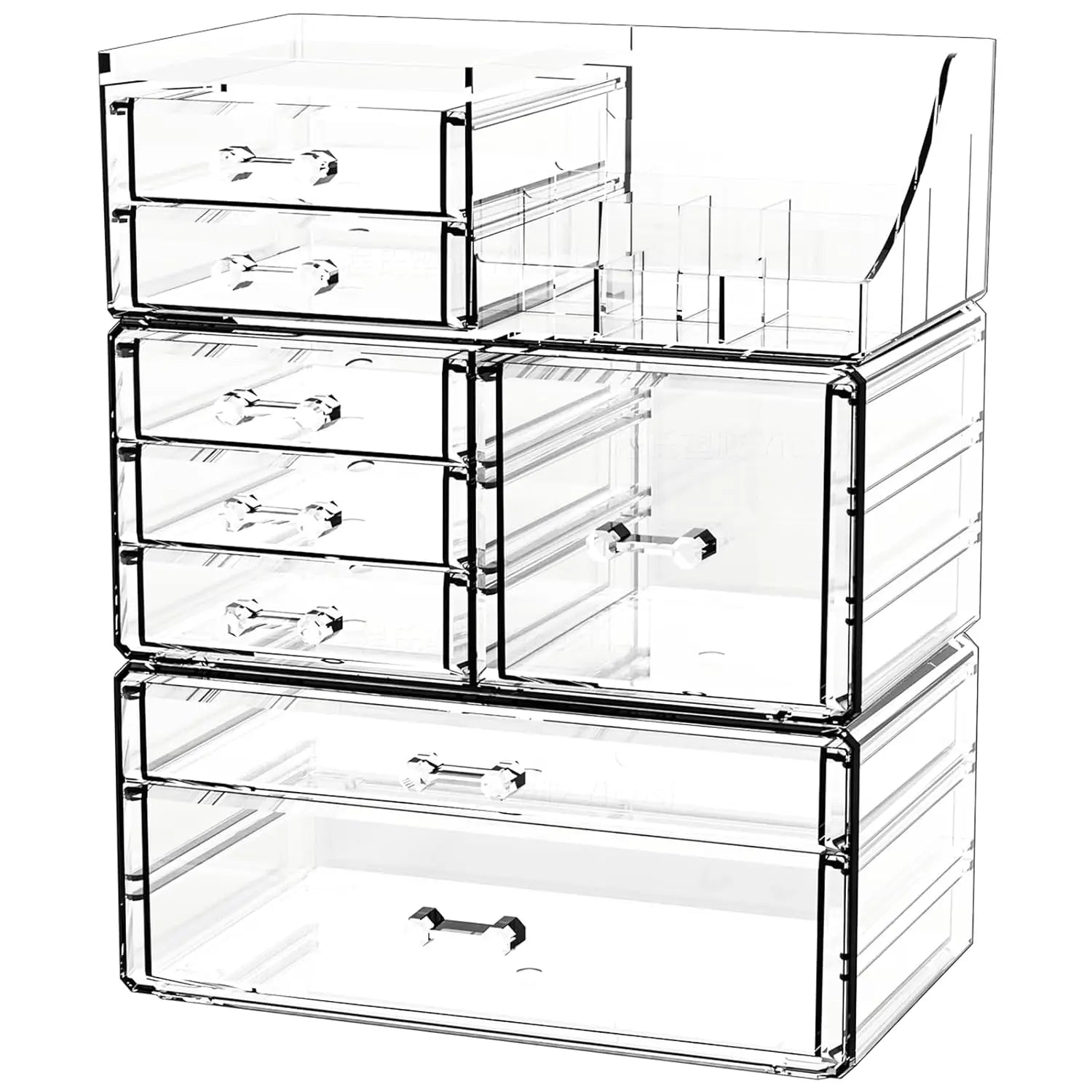 8 Drawers Acrylic Vanity Organizer 3 Pack Clear Make Desk Organizer 8 Stackable Drawers Cute Makeup Jewelry Hair Clip Beauty
