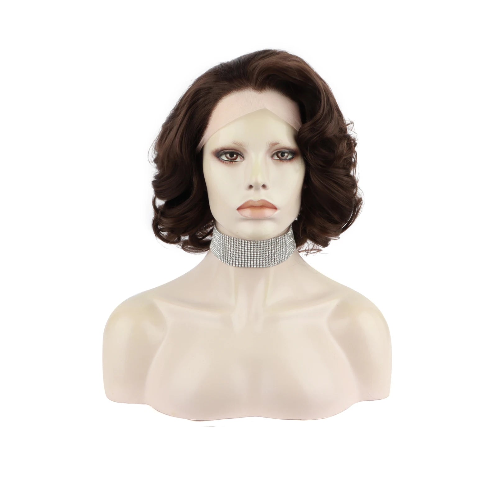 Celebrity 12inch Short Brown 6/8 Synthetic Hair Wigs Matte Heat Resistant Fiber Same Human Hair Lace Front Wig
