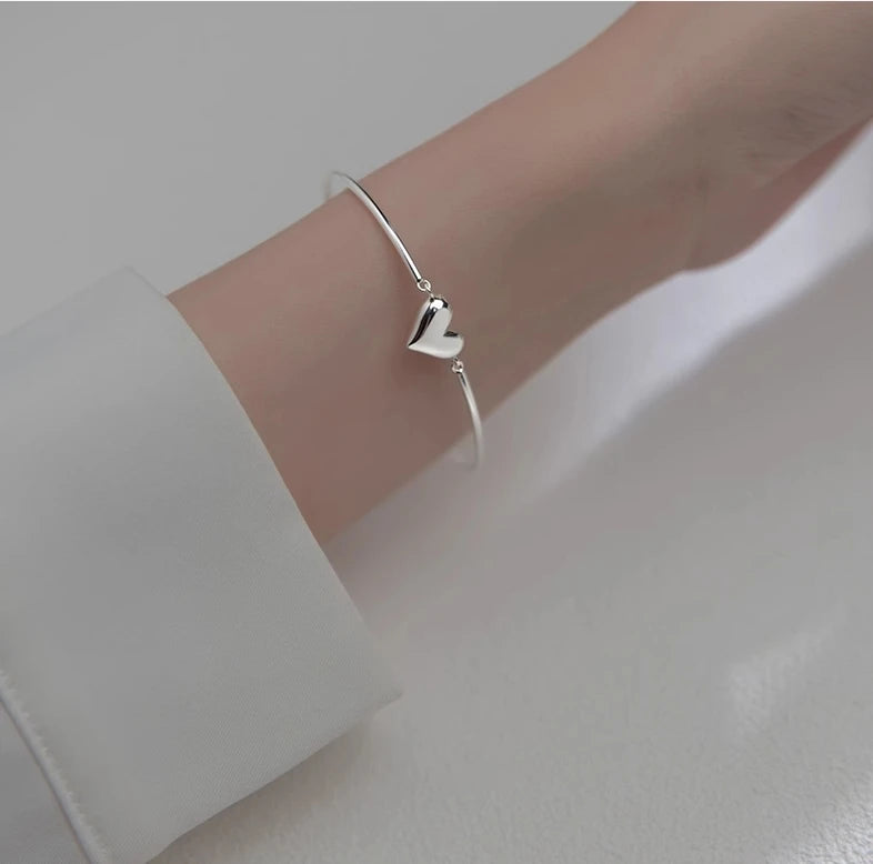 Daidan Bangles Jewelry Women Korean Tube Hollow 925 Silver Love Heart Bangles