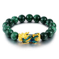 Golden PIXIU Bracelet for Women Men Green Beads Couple Bracelet Bring Lucky Brave Wealth Feng Shui Bracelets for Men