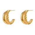 Statement Gold Plated Stainless Steel Fashion Jewelry Vintage Double Layer Twisted Smooth C-shaped Stud Earrings for Women