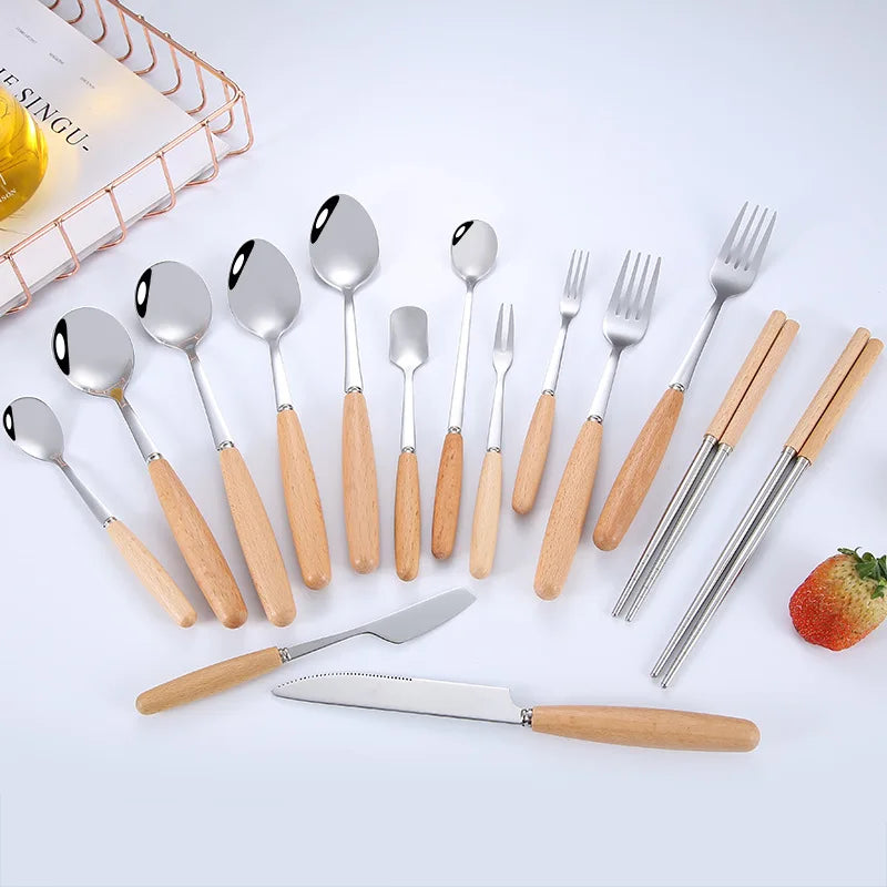 Eco Friendly Stainless Steel Wooden Handle Cutlery Set