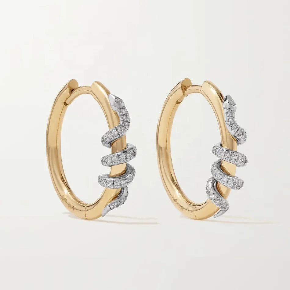 LOZRUNVE 925 Sterling Silver Handmade Minimalist Two Plating Color Snake Twisted Hoop Earring