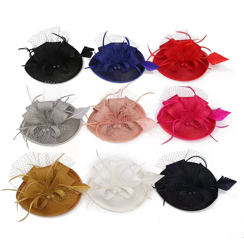 Handmade European and American Women Linen Sinamay Cambric Party Wedding Church Bridal Clip Headwear for Ladies