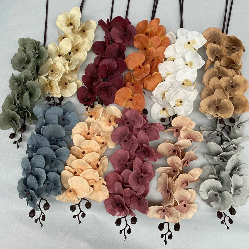 EG-VG192  Wedding Home Decoration Flower Autumn 9 Heads White Artificial Phalaenopsis Orchid Plants Flower