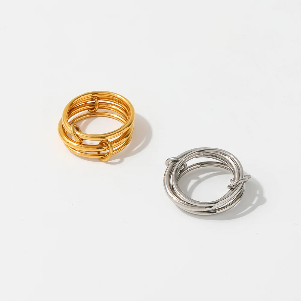 Fenny High End Pvd Jewelry Wholesale Waterproof&No Fade Designer Multi-layer Circle Link Stainless Steel Finger Ring for Women
