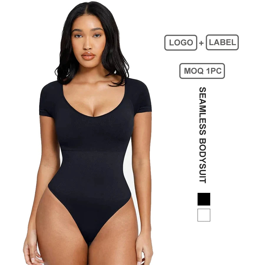 Custom Service Casual Wear Bodysuit Seamless Short Sleeve Slimming Shapewear Bodysuit Confortable Sexy Women Gym Bodysuit
