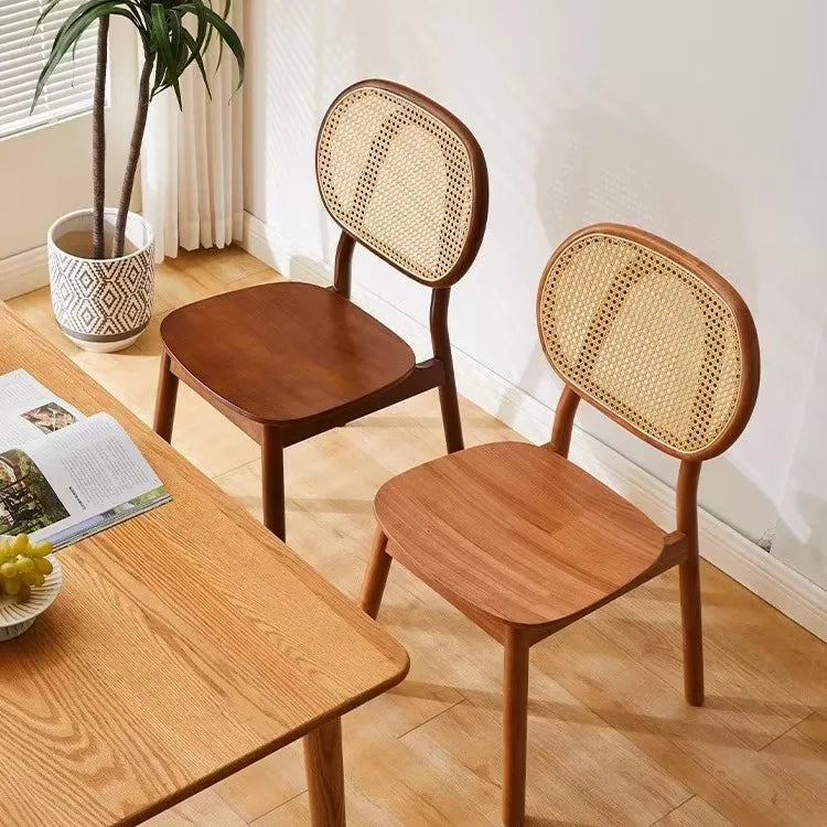 BST Nordic Solid Wood Minimalist Soft Modern Rattan Wooden Leisure Dining Chair