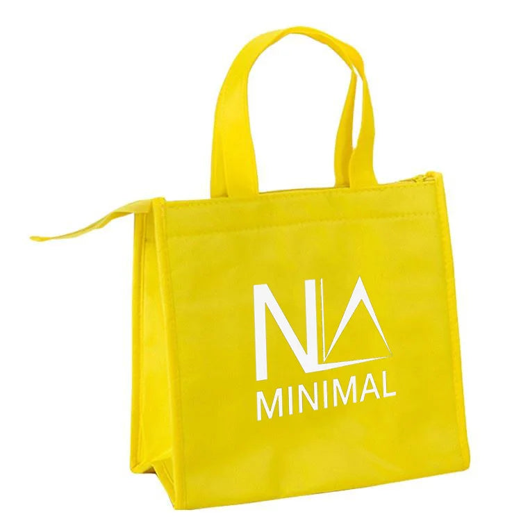 Custom Logo Eco-friendly Yellow Non-Woven Shopping Tote Bag Wholesale Zipper-Sealed Design