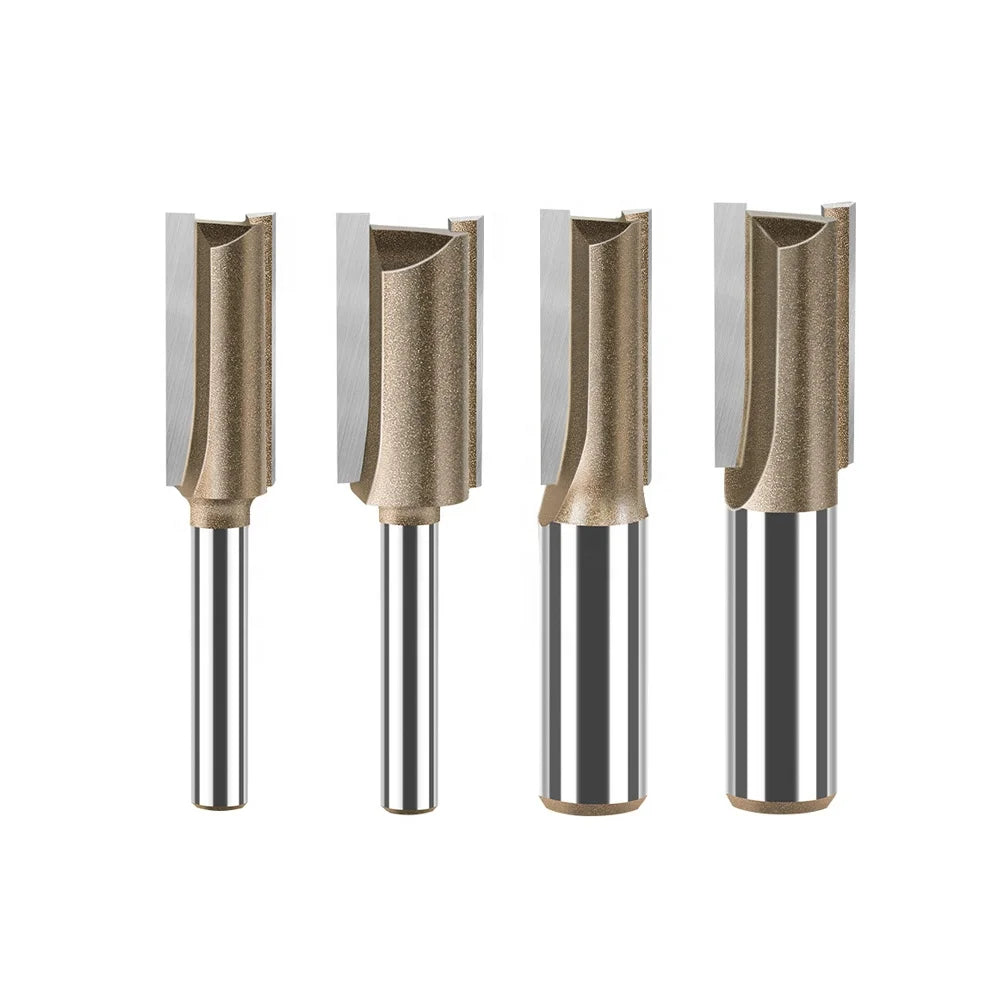 1/4" and 6mm Round Shank Double Flutes Hard Tungsten Carbide Straight Router Bit Set for Grooving and Trimming Woodworking Tools