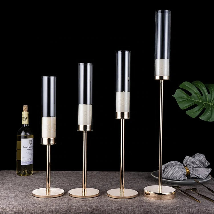 New Wedding Decor Glass Tubes Candle Holder Insert Metal Holders