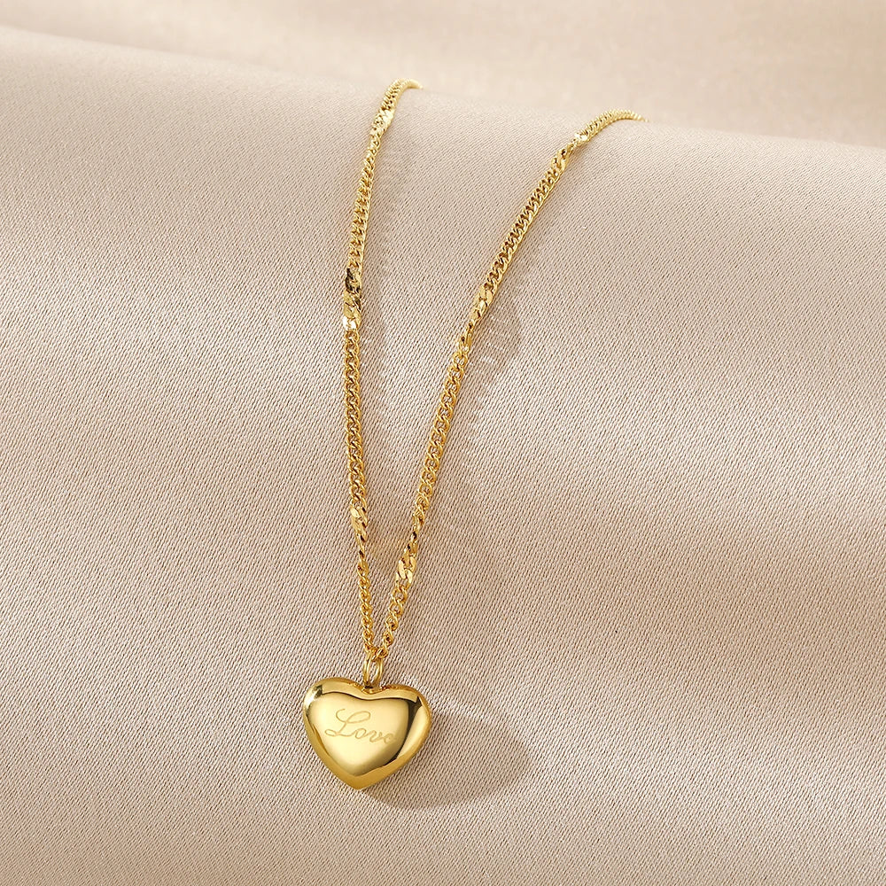VKME Trend Stainless Steel Heart Pendant Necklace Collarbone Chain for Women Jewelry