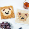 Rug Hooking Mesh Canvas Yarn Kit with Latch Hook for Cup Mat DIY Bear Shape 16x16cm Colorful