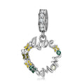 Mom's Love with Colorful Butterfly Pattern Openwork Pendant 925 Silver with CZ for Women Fine Charm Bead Jewelry Bracelet Gift