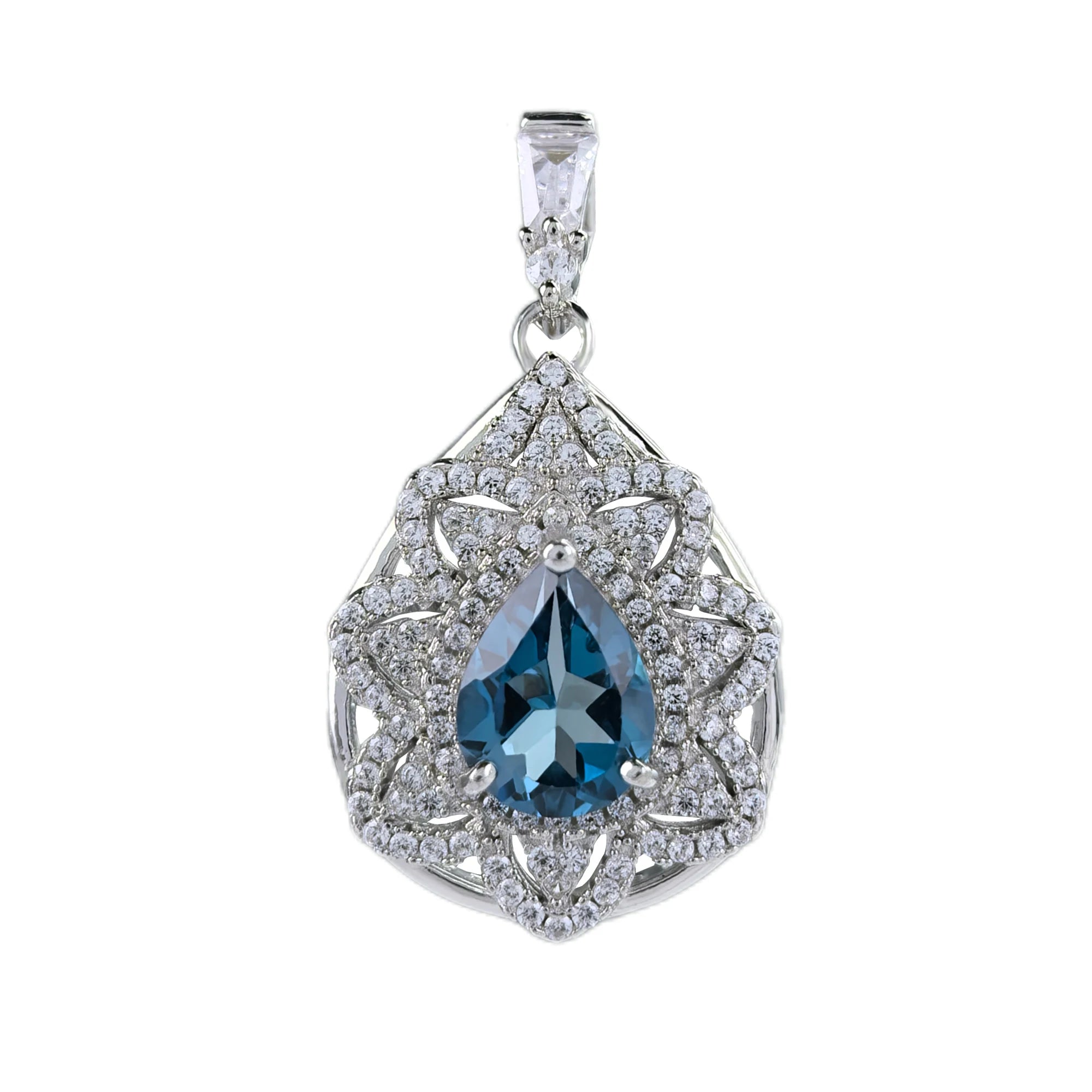 Graceful Rhodium Plated 925 Silver Natural London Blue Topaz Pendant Fine Pendants for Women As a Gift