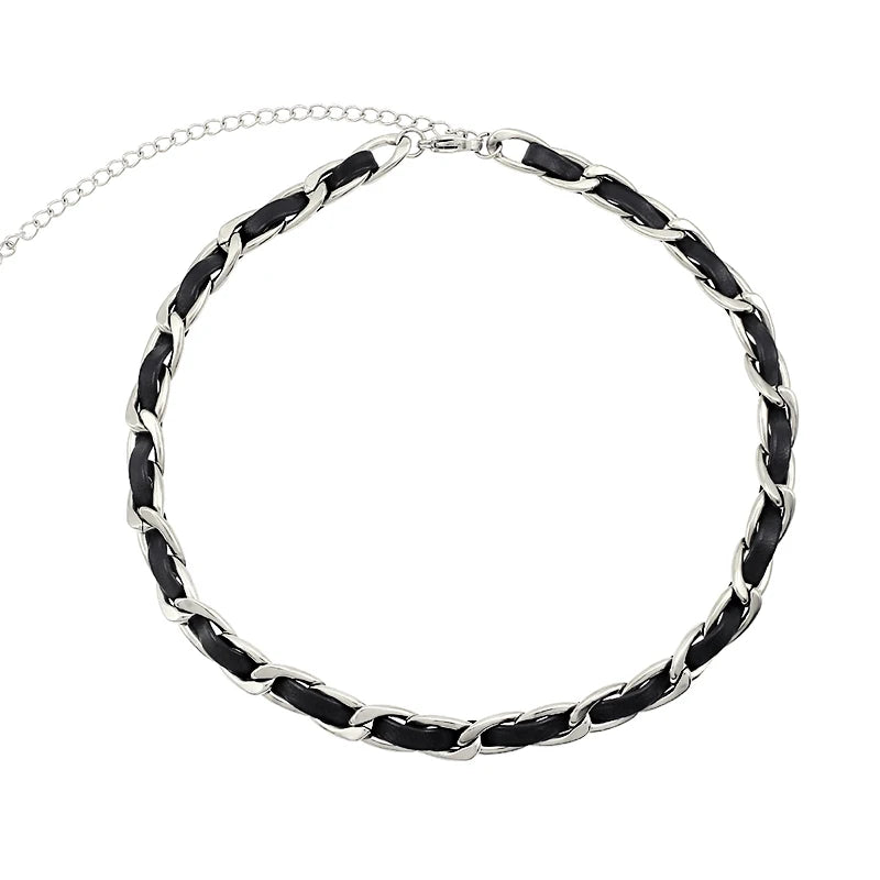 New Fashion Handmade Black Leather Link Chain Necklace Cool Chain Necklace Jewelry for Women