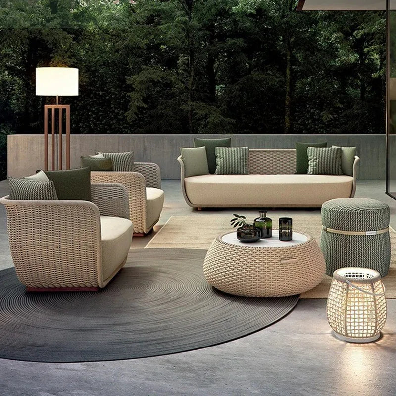All-Weather Modern Villa Dining Balcony Patio Leisure Rope Woven Sofa Set Outdoor Garden Aluminium Furniture