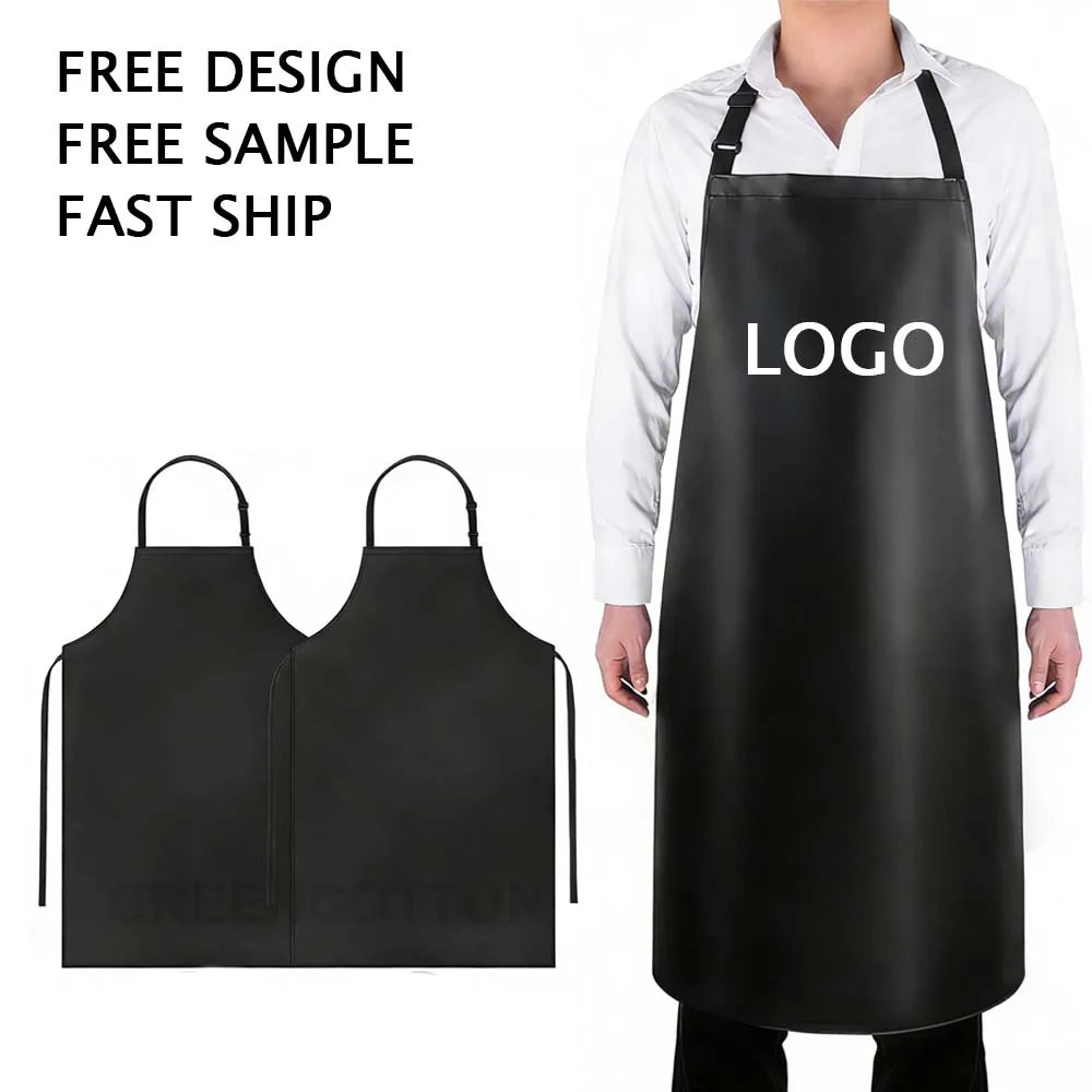 Custom Logo PU Leather Apron Waterproof and Oil-proof Apron Wear-resistant and Durable Work Apron