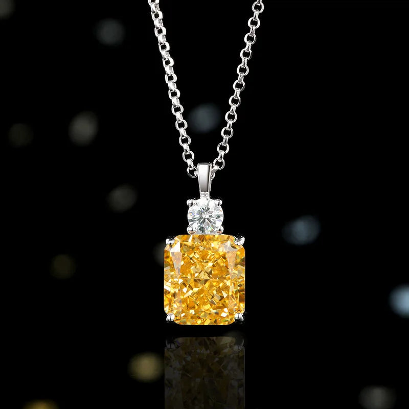 Yellow Diamond Necklace R.GEM.  Women Jewelry 925 Silver Crystal CZ Pendant Lab Made Diamond Zircon