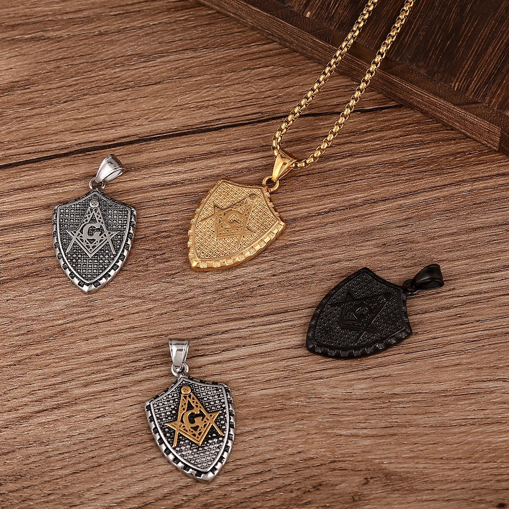 Custom Jewelry Freemason Pendant Man Necklace Stainless Steel Box Chain Necklace for Man