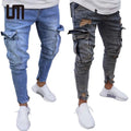 OEM New Fashion Trending Men Casual Cotton Denim Trousers Multi Pocket Cargo Jeans Denim Pencil Pants