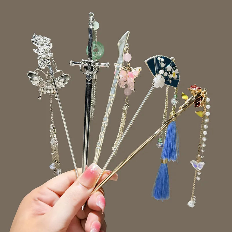 Chinese Style Elegant Tassel Hairpin Hair Accessories for Women Hairpin Hair Stick Women Metal Pearl Tassel Chopsticks Hair Clip