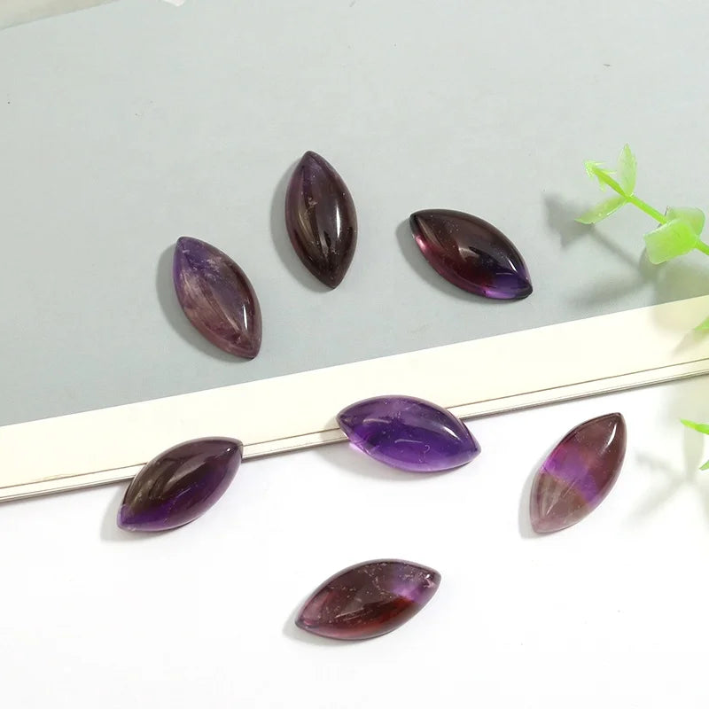 Wholesale 11x23mm Natural Amethyst Crystal Marquise Cabochon Flat Back Stone Healing Energy Chakra Reiki Jewelry Making Supplies