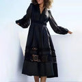 Bohemian Style 2023 Autumn V Neck Button Design Zipper Placket Long Sleeve Natural Waist Eco-Friendly Embroidery Floor-Length