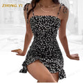 Custom 2026 Fashion Frock Lady Elegant Summer Floral Knee Length Pleated Spaghetti Strap Ladies Mini Dresses for Women
