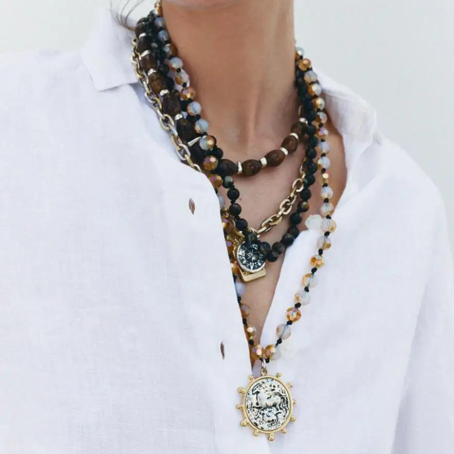2025 New Arrival Fashion Jewelry Luxury Multi Layer Stacked Pendant Necklace Vintage Handmade Rope Beaded Layered Necklaces