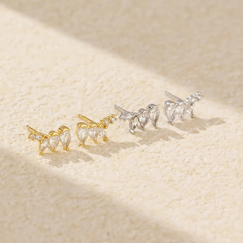 Dropshipping Fashion 925 Sterling Silver Irregular CZ Diamond Row Drill Gold Plated Stud Earring Jewelry for Women