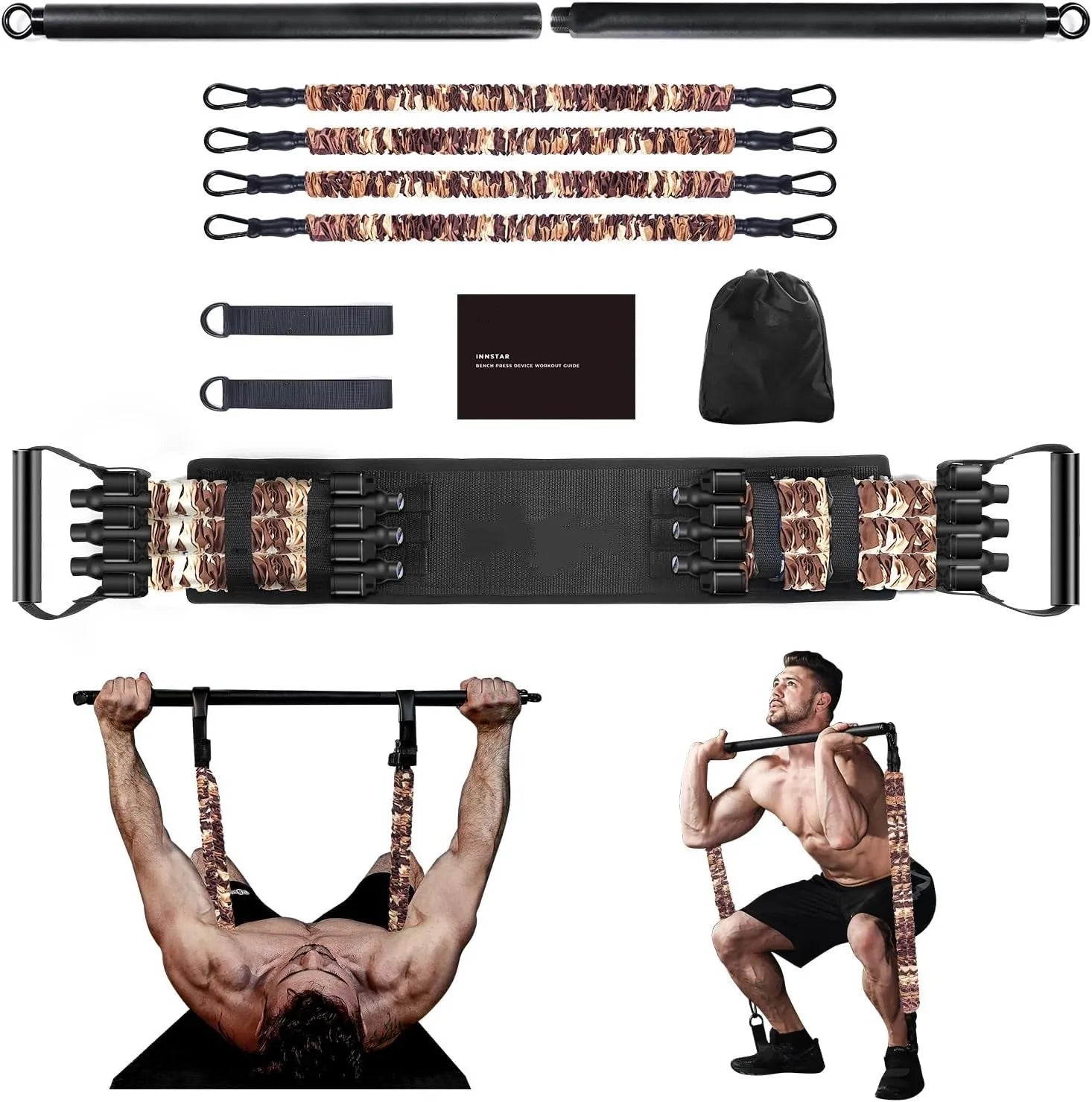 Wellshow Sport Adjustable Bench Press Squat Resistance Bands Resistance Trainer Suspension Trainer