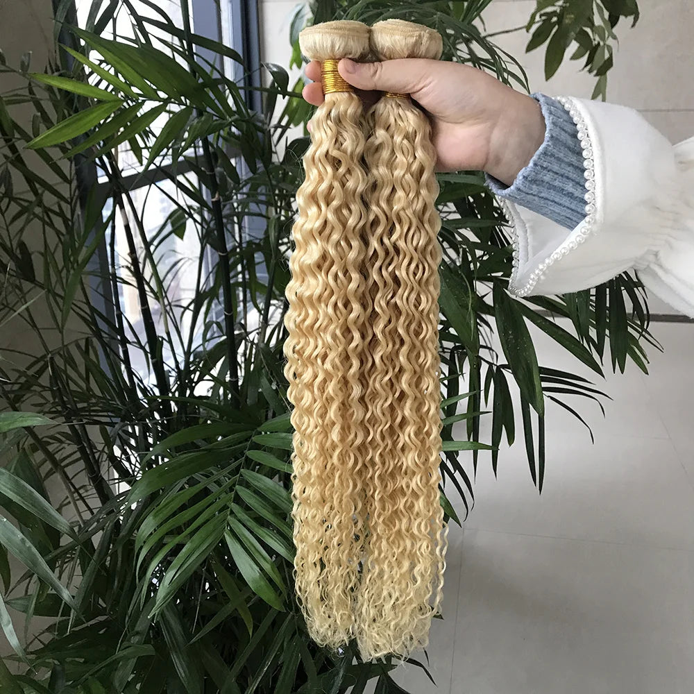 High Quality Light 613 Color Raw Virgin Blonde Curly Hair 100% Brazilian Human Hair Extension Bundles Free Shipping