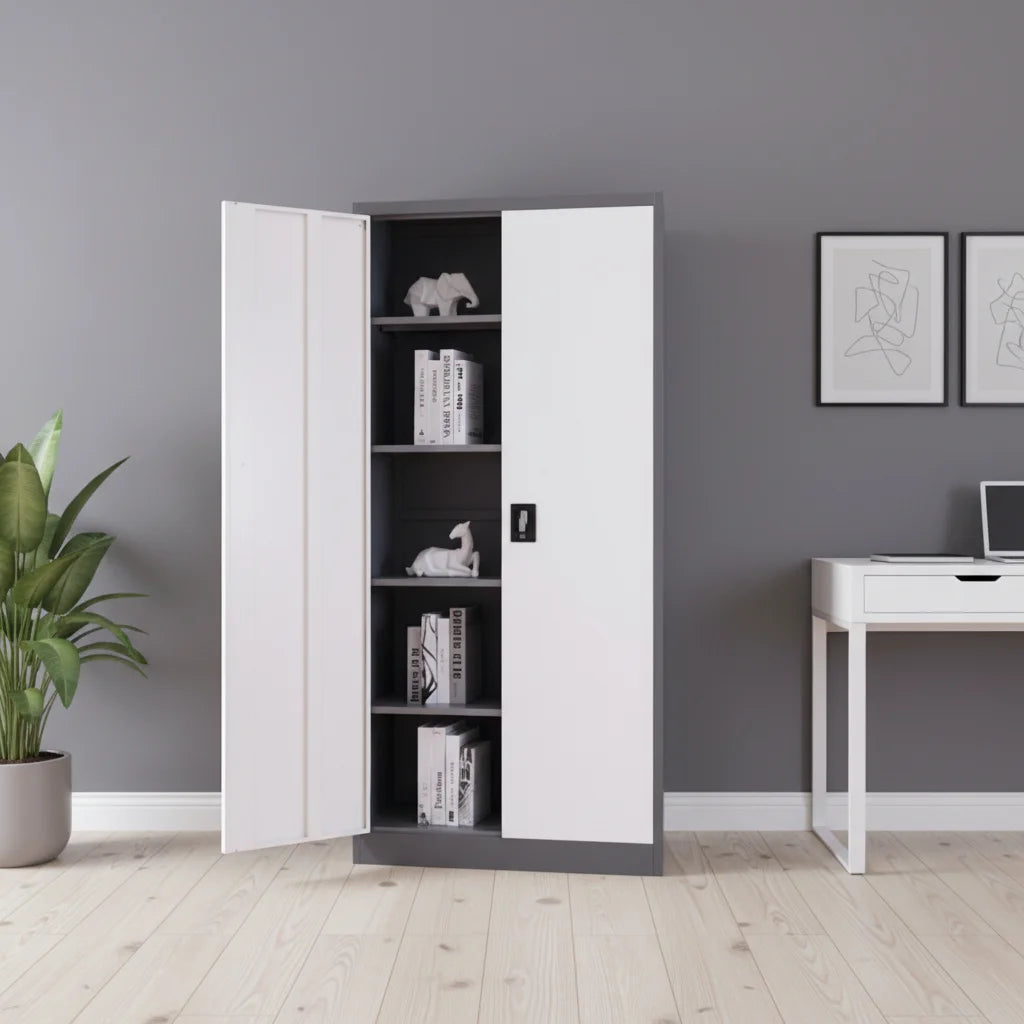 Modern Double Door Steel Filing Cabinet-Office Knock Down Structure Customizable Size & Color Key Lock Security Commercial Use