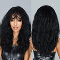 Factory Wholesale Price Black Wigs Afro Curly Medium Length Synthetic Wig with Bangs Natural Hair Kinky Curly Hairs