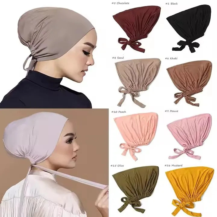 Wholesale Custom Modal Head Turban Bonnet Women Milk Silk Turban Cap Muslim Under Hijab Hats With Drawstring Adjustable for Lady