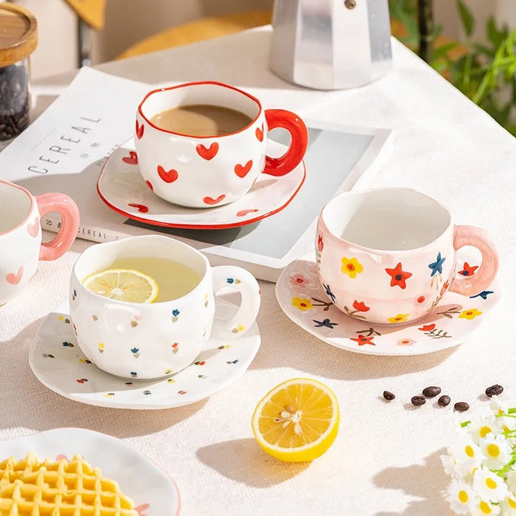 Creative Love Heart Pink Porcelain Mug Cute Ceramic Tea Cup for Water Coffee Milk for Home Couple Valentines Day Christmas Party