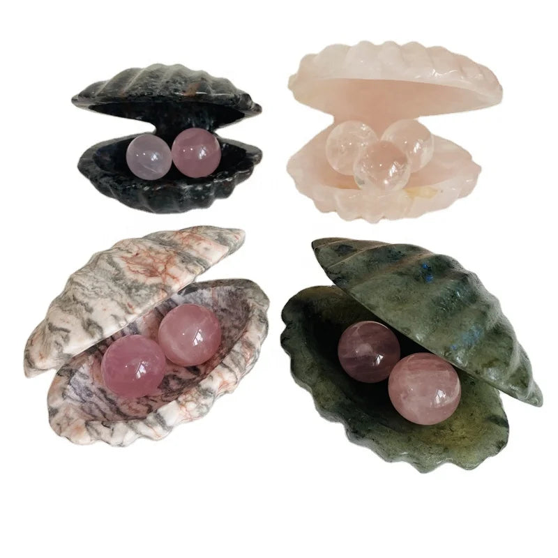 Wholesale Natural Crystal Gemstone Healing Rose Quartz Scallop Mixed Material Carving Shells