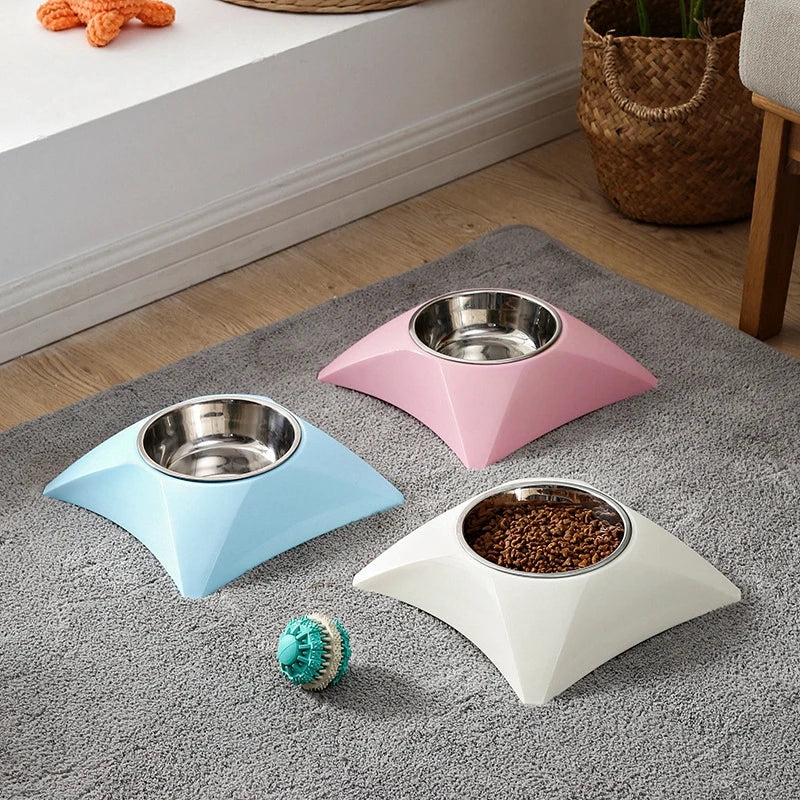 Darts Shape Elevated Stainless Steel Pet Food Bowls Cat Raised Stand Neat Dish Pet Food Feeder Dog Bowl