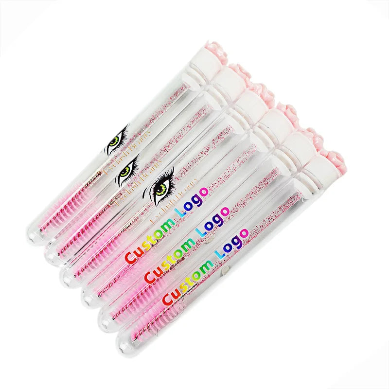 Low MOQ Private Label Colorful Nylon Lash Brushes Mascara Wand Eyelash Spoolie Cleaning Brush Tube