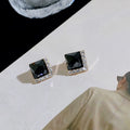 Korean Style Luxurious Multi-Faceted Black Gemstone Stud Earrings - Wholesale Earrings and Jewelry Accessories